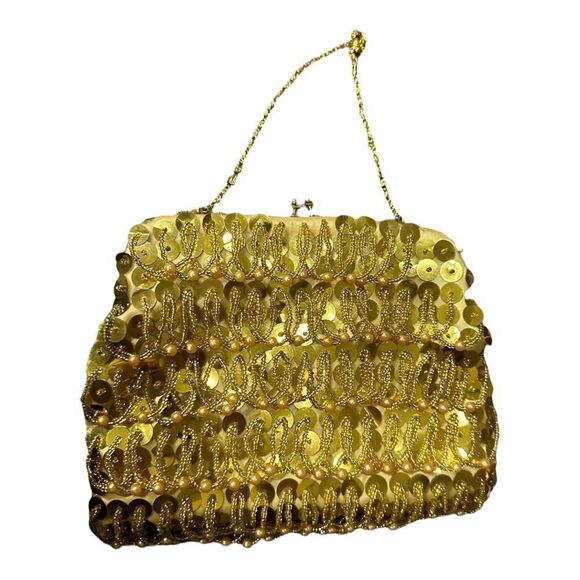 Vintage Gold Beaded Evening Bag Made in Hong Kong - Picture 1 of 13